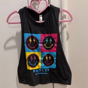 Pooler Women's Muscle Tee - Black with Colorful Smiley Design